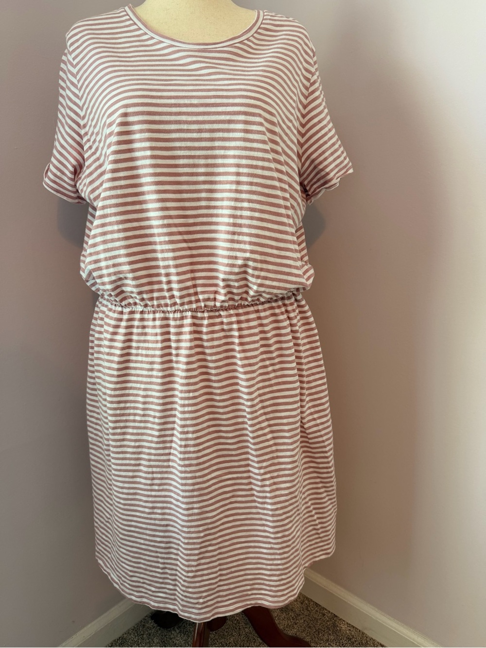 Old Navy - Pink and White Striped Short Sleeve Dress